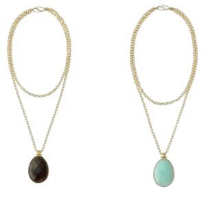 Stella & Dot Reversible Labradorite & Aqua Glass Long Pendant Necklace – 35”